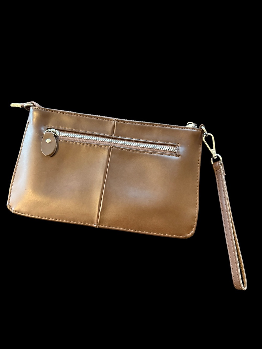 Befen Brown Leather Wristlet Clutch with Front Zip Pocket